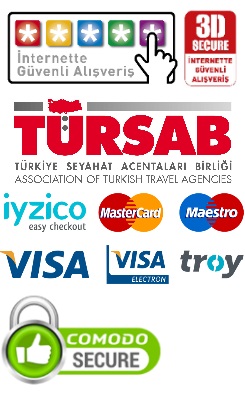 Güvenli alışveriş, TÜRSAB, iyzico ve kart logoları